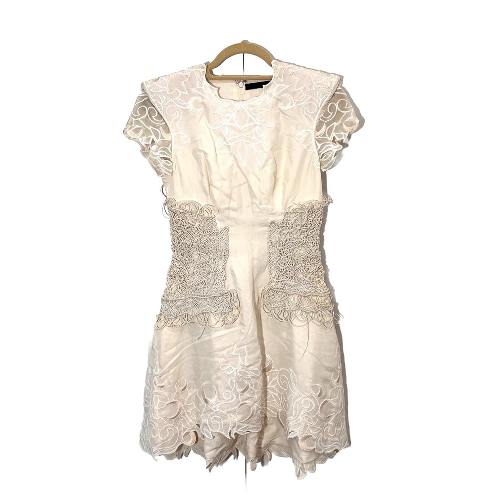 Jen Kao Dress Women's 2 Ivory 100% Silk Embroidered Edwardian Artsy Art To Wear